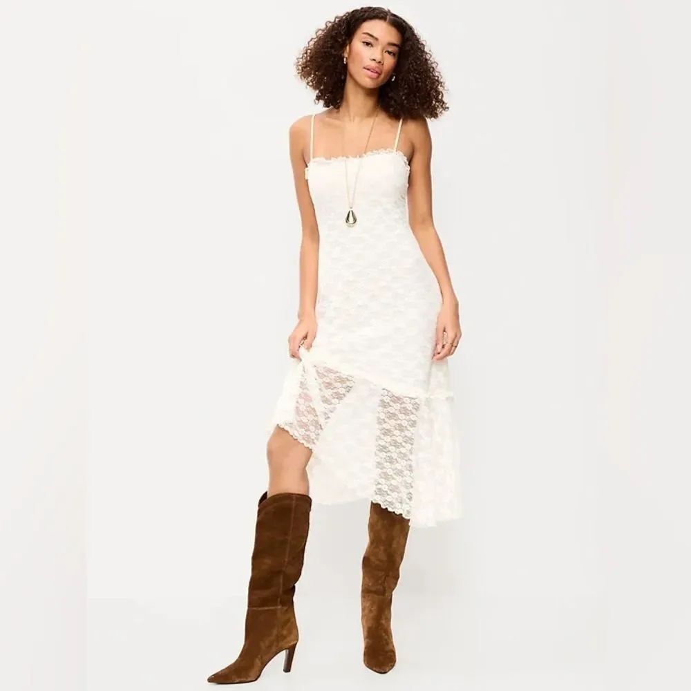 NWT Old Navy Sz L *Sea Salt* White Lace Spaghetti-Strap Midi Dress